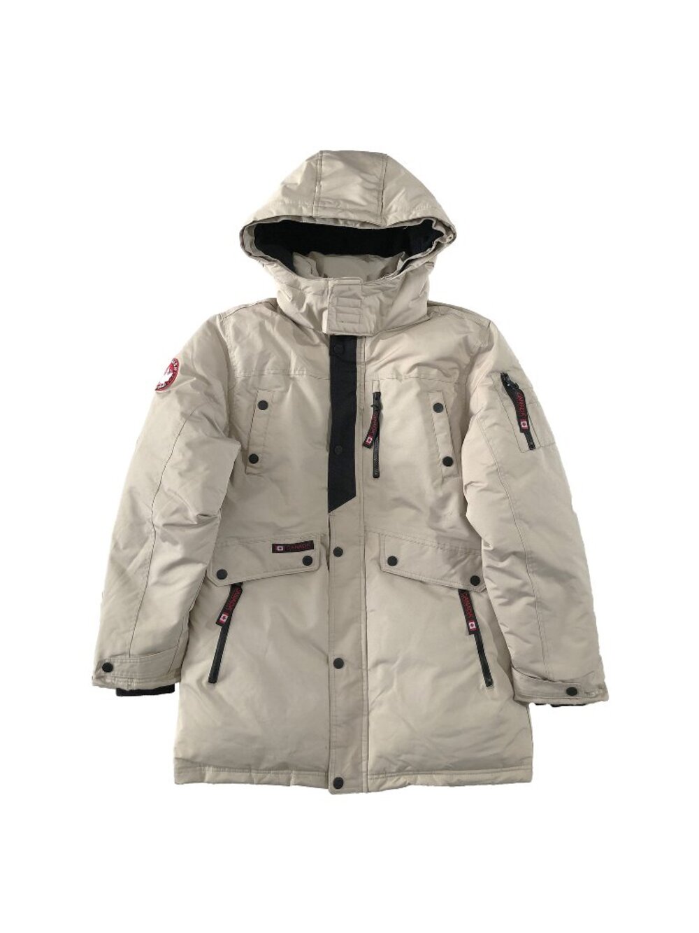 Canada Weathergear Parka Jacket Mens Size L Beige Black Lined Winter Coat